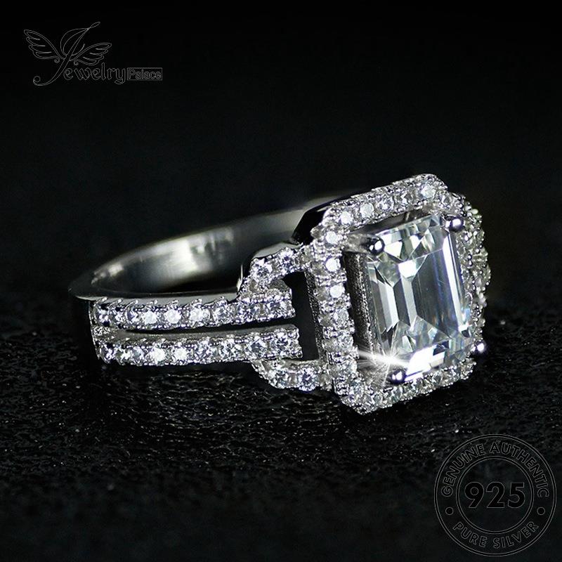 Jewelrypalace Moissanite Persegi Berlian925Asli Cincin Kepribadian Perak Wanita R552