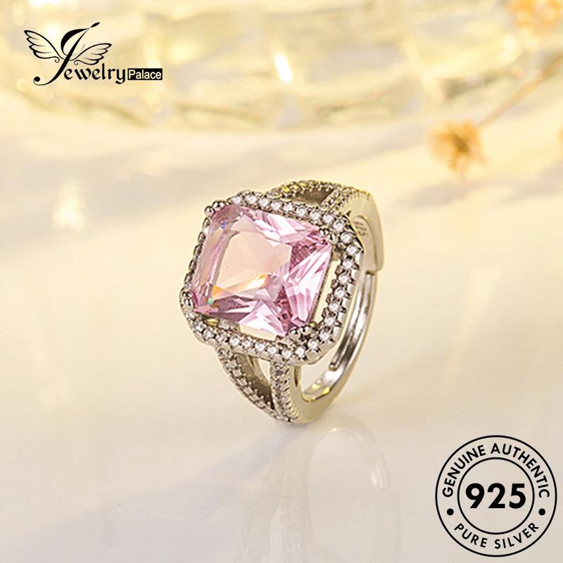 Tempat Perhiasan925 Kristal Asli Silver Pink Berlian Mewah Cincin Kotak Wanita R553