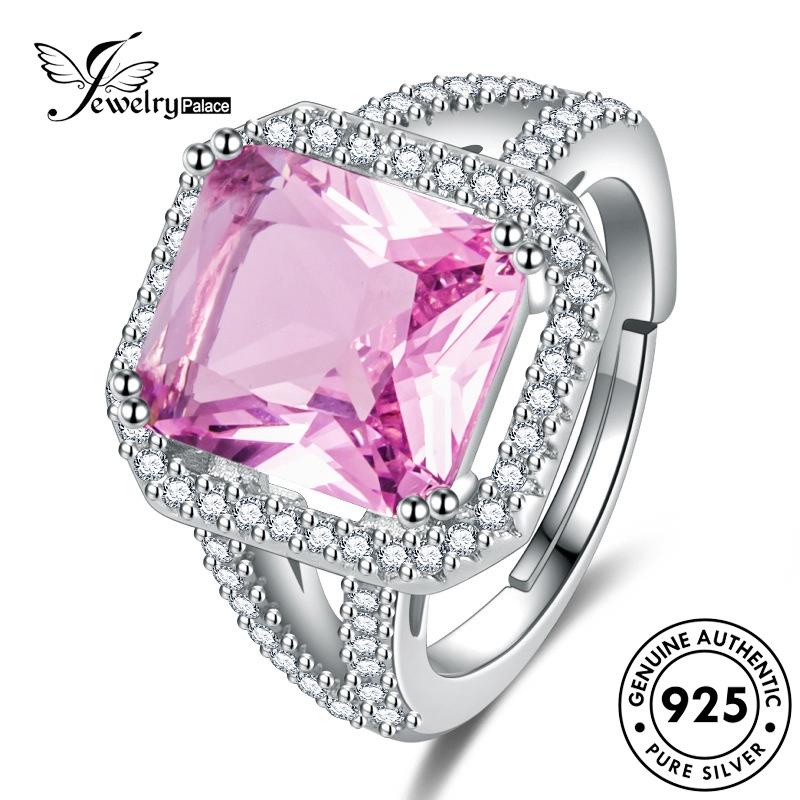 Tempat Perhiasan925 Kristal Asli Silver Pink Berlian Mewah Cincin Kotak Wanita R553