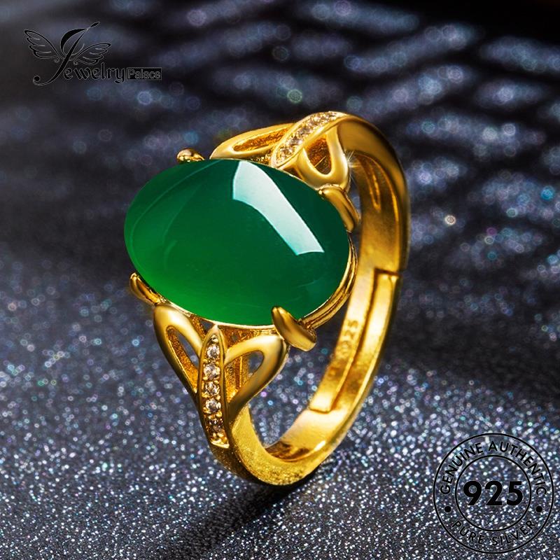 Jewelrypalace Cincin Emas925 Perak Wanita Vintage Asli Oval Giok R559