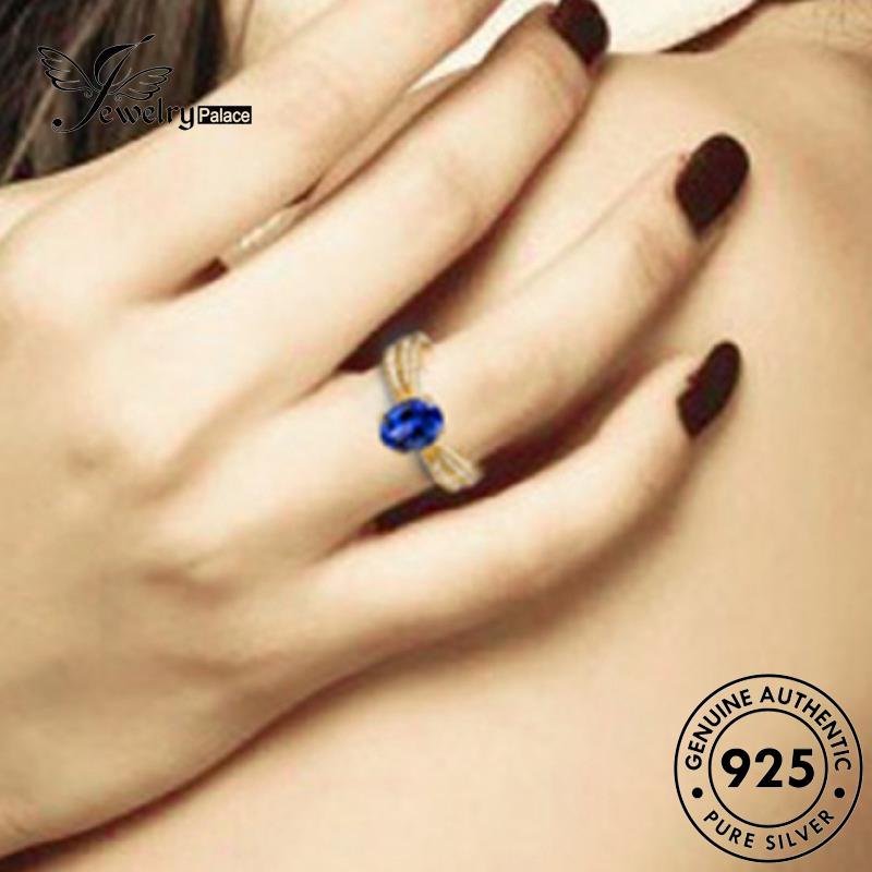 Jewelrypalace Kepribadian Wanita Oval Emas925 Perak Safir Cincin Asli R571