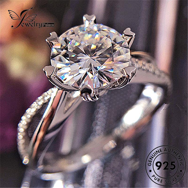 Tempat Perhiasan Wanita Cincin Berlian Klasik Perak Asli Snowflake925 Moissanite R606