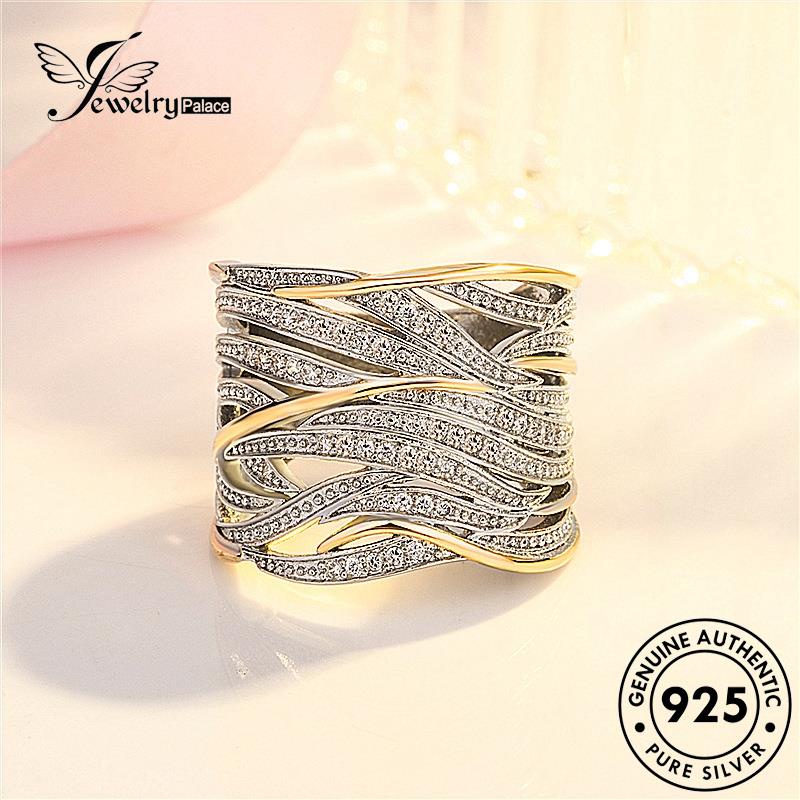 Jewelrypalace Mewah Moissanite Emas925 Berlian Wanita Dua Warna Cincin Perak Asli R664