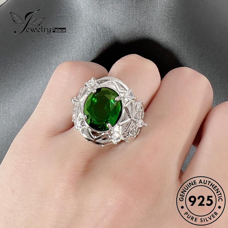 Tempat Perhiasan Wanita Cincin Perak925 Asli Emerald Bulat Mewah R877