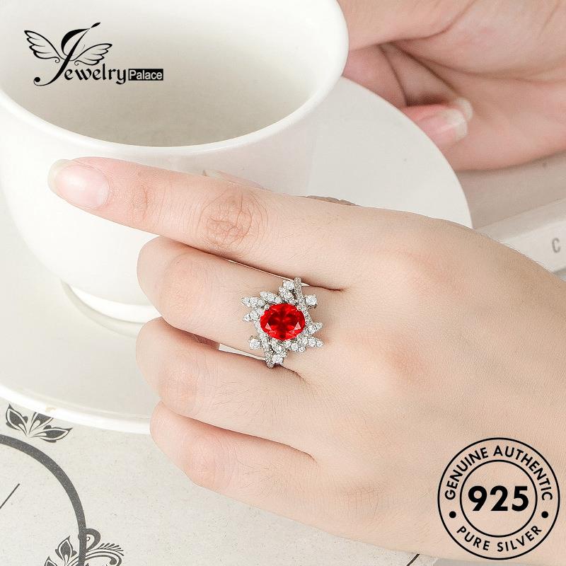 Tempat Perhiasan Wanita Daun Mewah Ruby Cincin Perak Asli925 R878