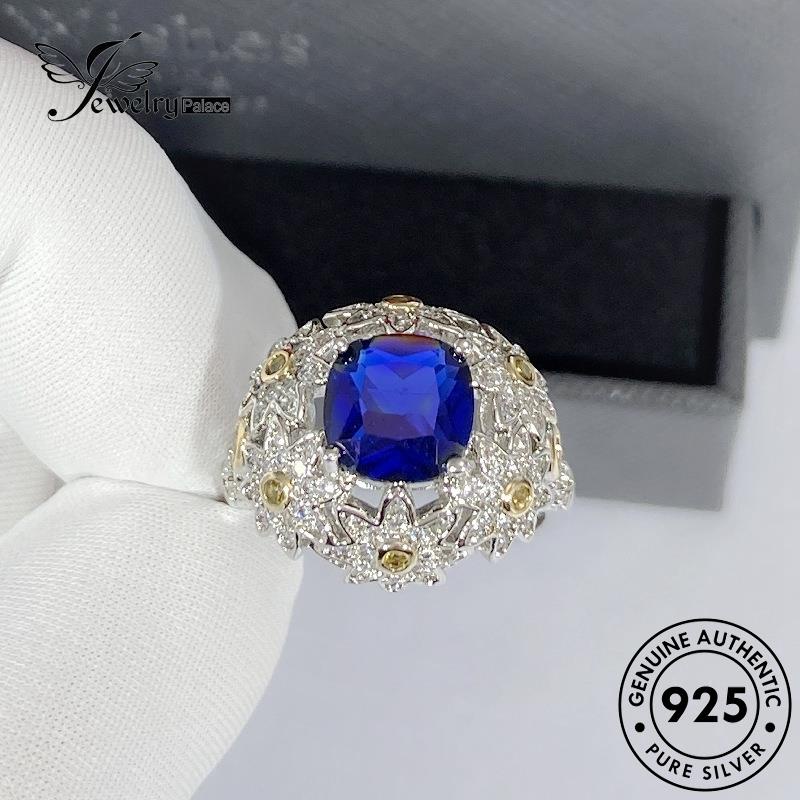 Jewelrypalace Perak Mewah925Bunga Wanita Cincin Safir Asli R923