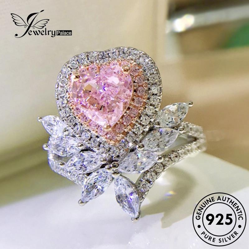 Jewelrypalace Berlian Mewah Asli Wanita Crystal Drop925 Bentuk Perak Cincin Pink R924