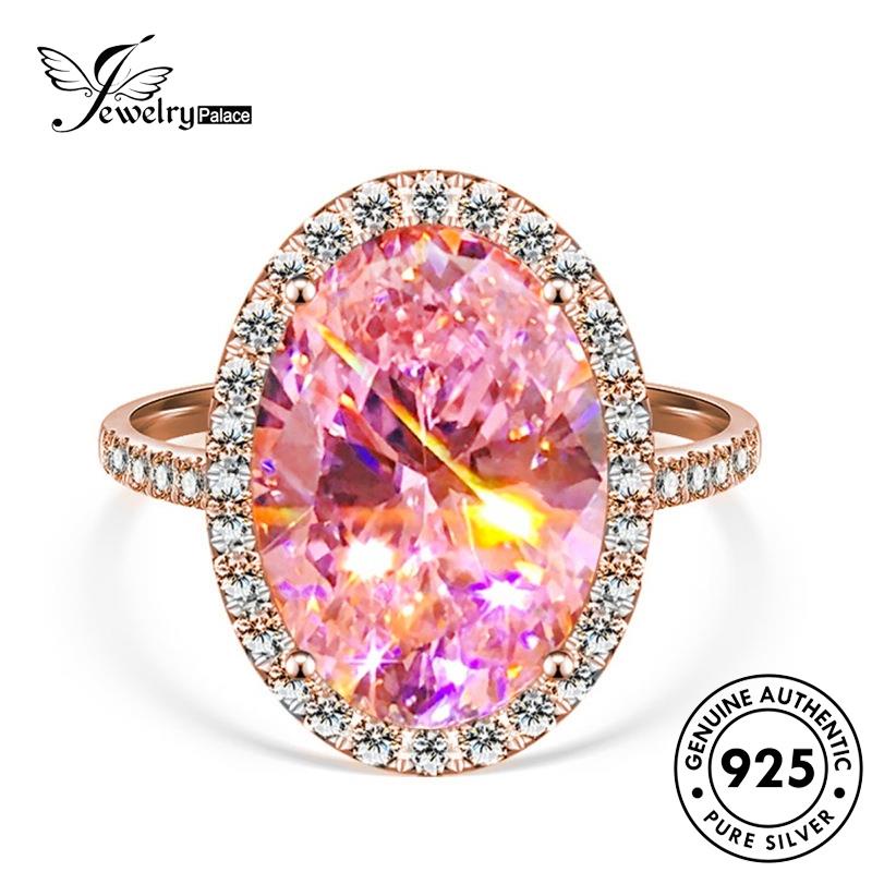 Jewelrypalace Personality Pink925 Asli Wanita Oval Perak Emas Kristal Berlian Rings R939