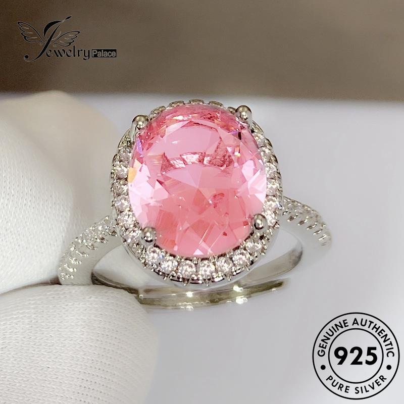 Jewelrypalace Personality Pink925 Asli Wanita Oval Perak Emas Kristal Berlian Rings R939