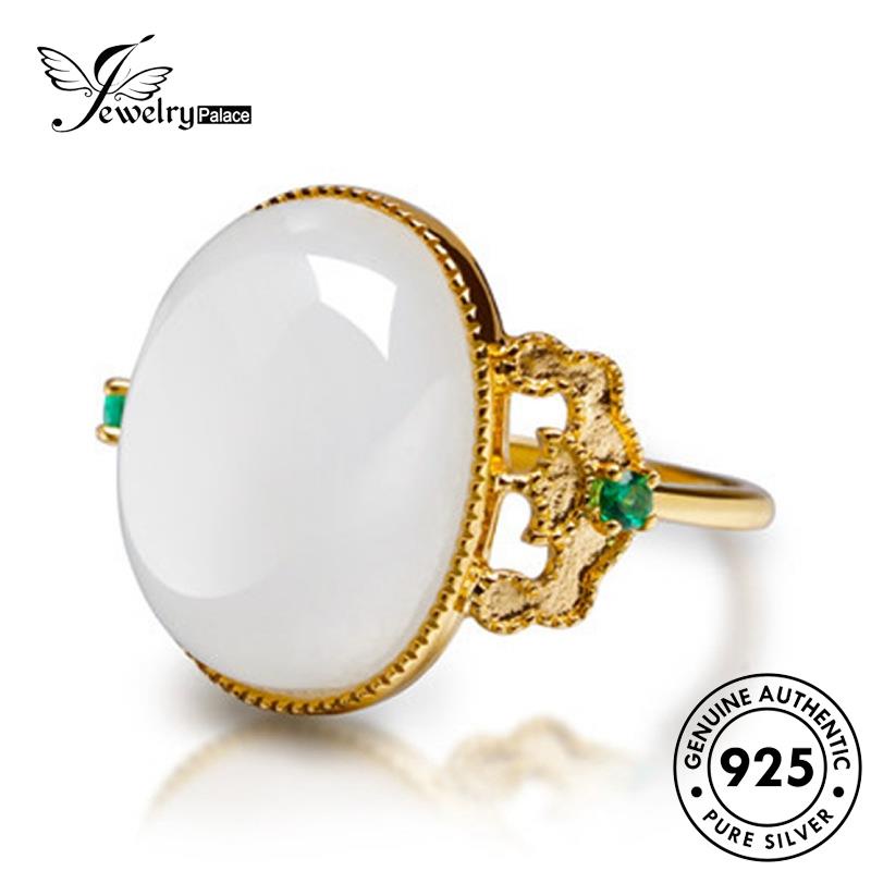 Jewelrypalace Cincin Emas925 Asli Vintage Wanita Giok Oval Perak R1086