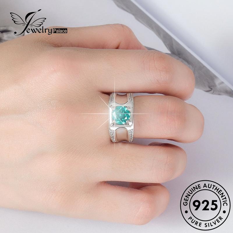 Perhiasantempat Aquamarine Mendominasi Panah Perak Pria 925hati Asli Dan Cincin R986