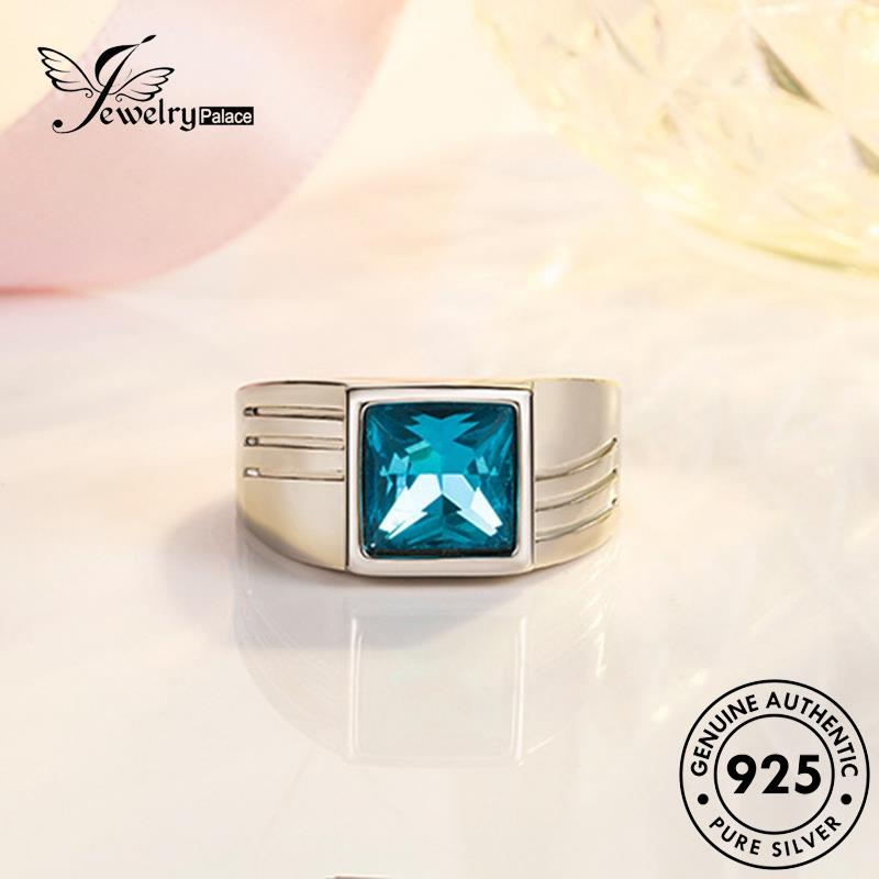 Jewelrypalace Cincin Perak Sapphire Asli Klasik925Kotak Pria R1530