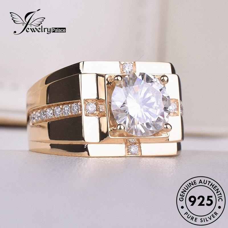 Jewelrypalace Cincin Simple Pria Moissanite Berlian Perak925 Asli R1635