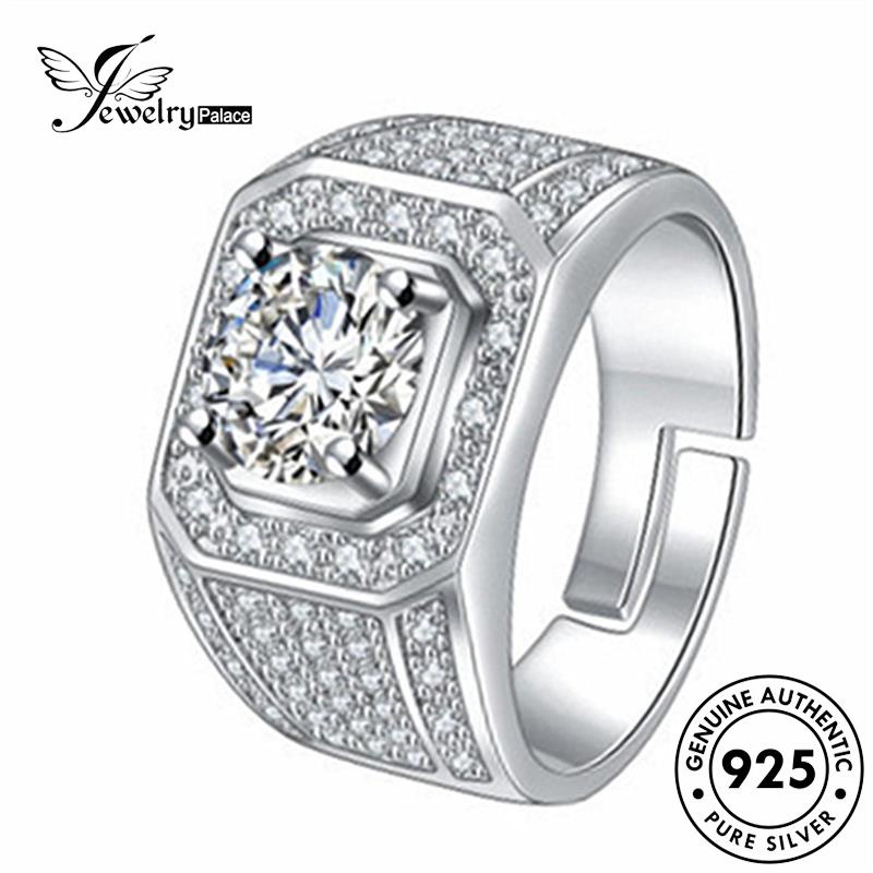 Jewelrypalace Cincin Simple Pria Moissanite Berlian Perak925 Asli R1635