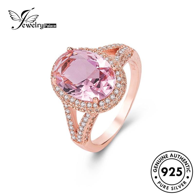 Jewelrypalace Cincin Berlian Asli Kristal Gold Pink Oval Wanita Perak925 Klasik R1274