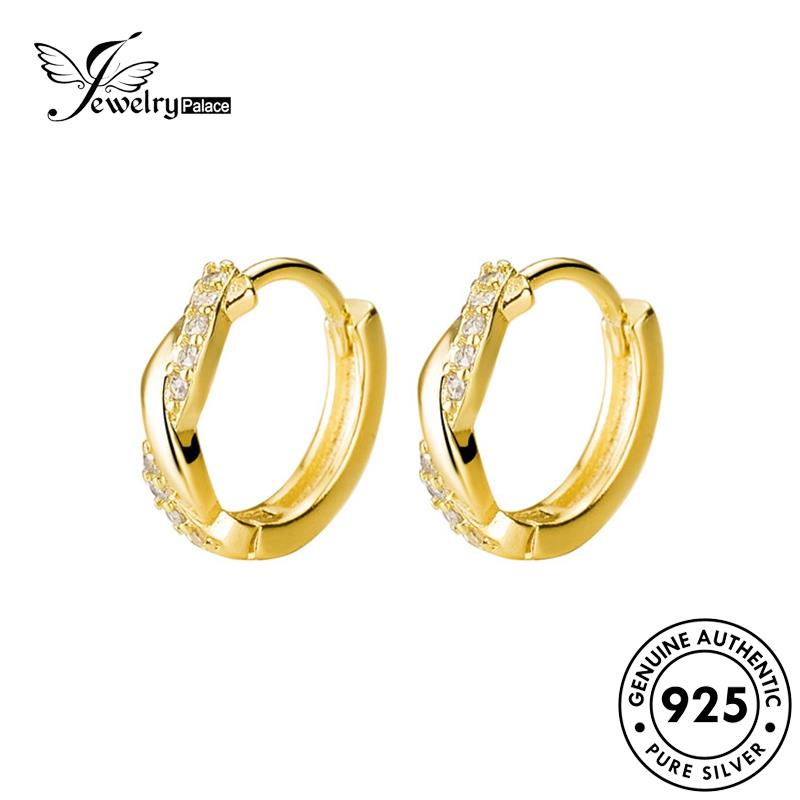 Jewelrypalace925 Anting Tusuk Lilit Hoop Wanita Perak Moissanite Emas Berlian Asli E4