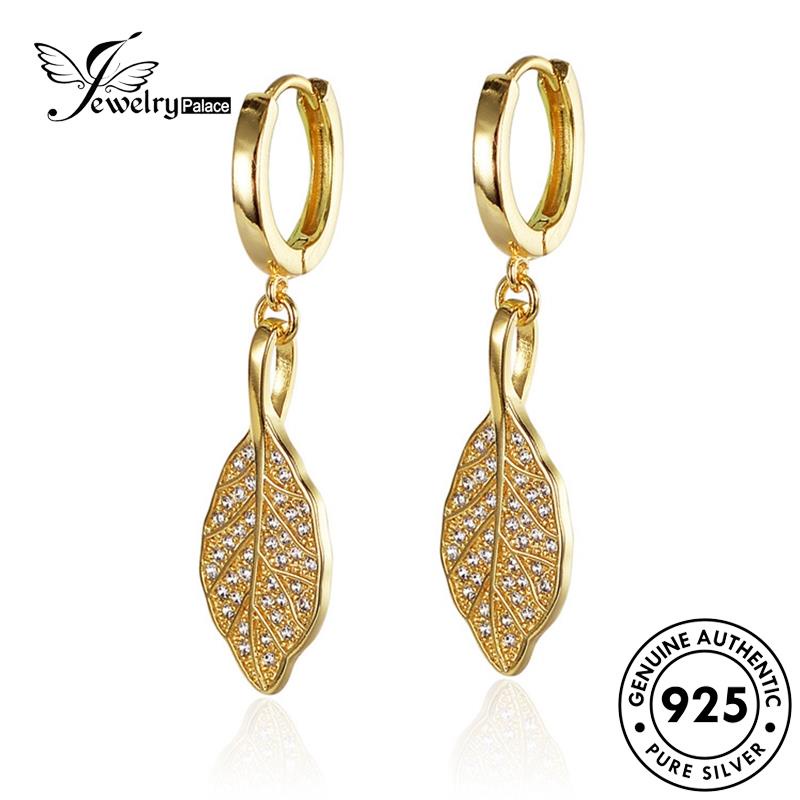 Jewelrypalace Wanita Emas Asli Hoop Perak Moissanite 925anting Berlian Daun E7