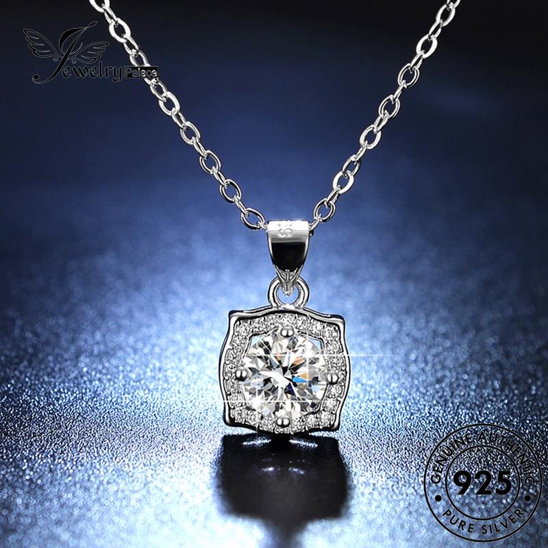 Jewelrypalace Wanita925 Persegi Perak Berlian Kalung Moissanite Asli Berlian Halus N90