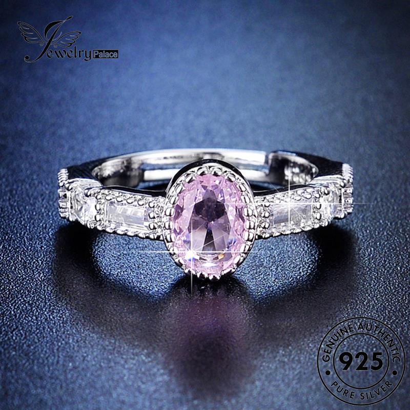 Jewelrypalace Perak Asli Wanita Cincin Temperamen Pink Kristal Oval925 Berlian R7