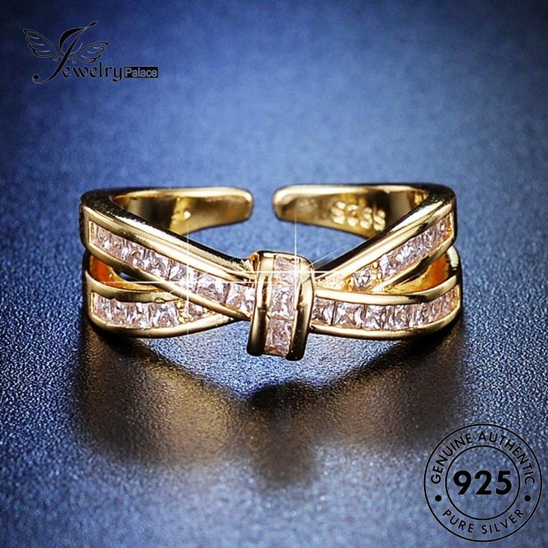 Jewelrypalace Temperamen Moissanite925 Berlian Perak Asli Wanita Rings Emas Salib R71