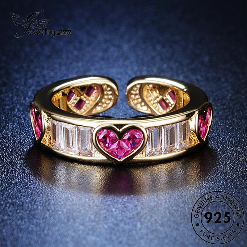 Jewelrypalace Pink Asli Perak925 Gold Love Berlian Temperamen Wanita Kristal Rings R54