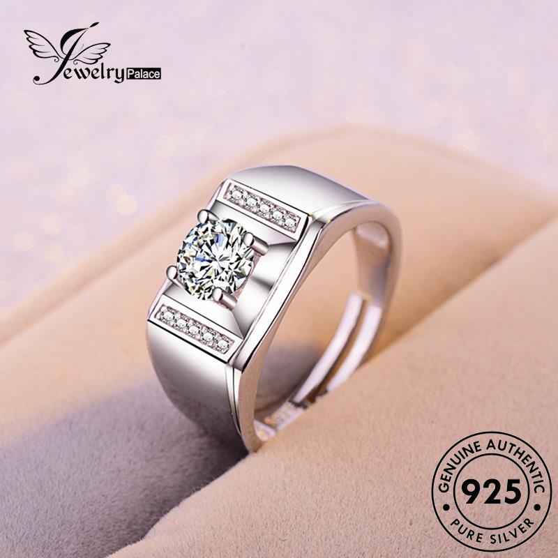 Jewelrypalace Cincin Fashion Perak Pria Moissanite Asli Berlian925 R389