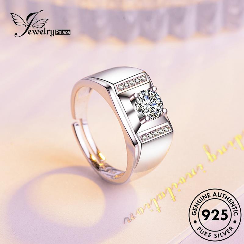 Jewelrypalace Cincin Fashion Perak Pria Moissanite Asli Berlian925 R389