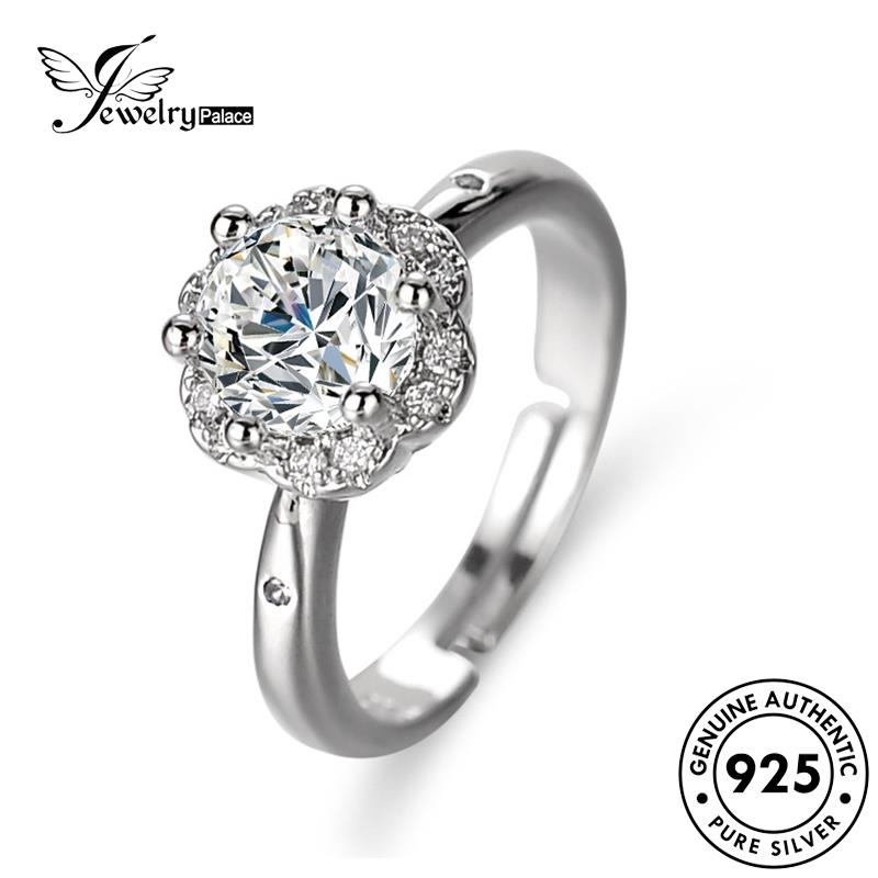 Jewelrypalace 925wanita Berlian Perak Enam Cakar Bunga Asli Moissanite Rings Klasik R428