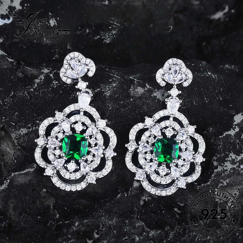 Jewelrypalace 925anting Bunga Wanita Emerald Perak The Stud Asli E1326