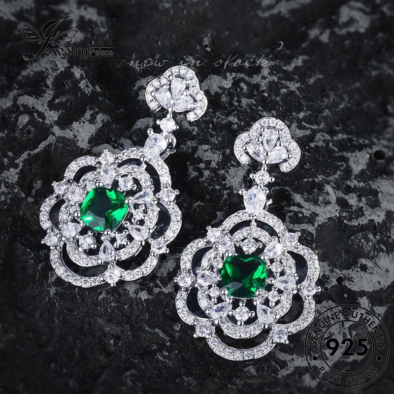 Jewelrypalace 925anting Bunga Wanita Emerald Perak The Stud Asli E1326