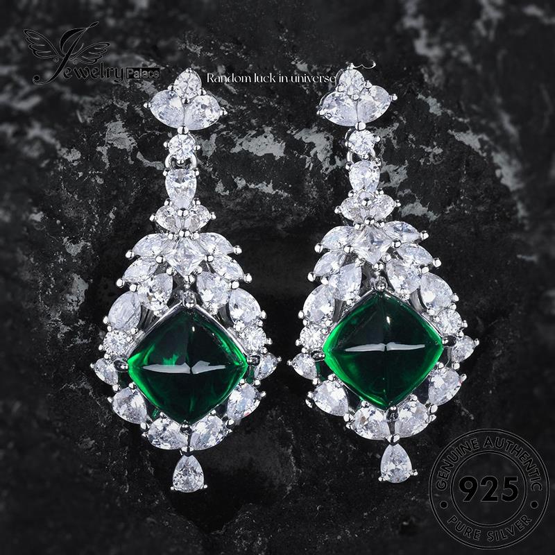 Jewelrypalace Anting925 Asli Bentuk Pir Wanita Perak Emerald Stud E1319