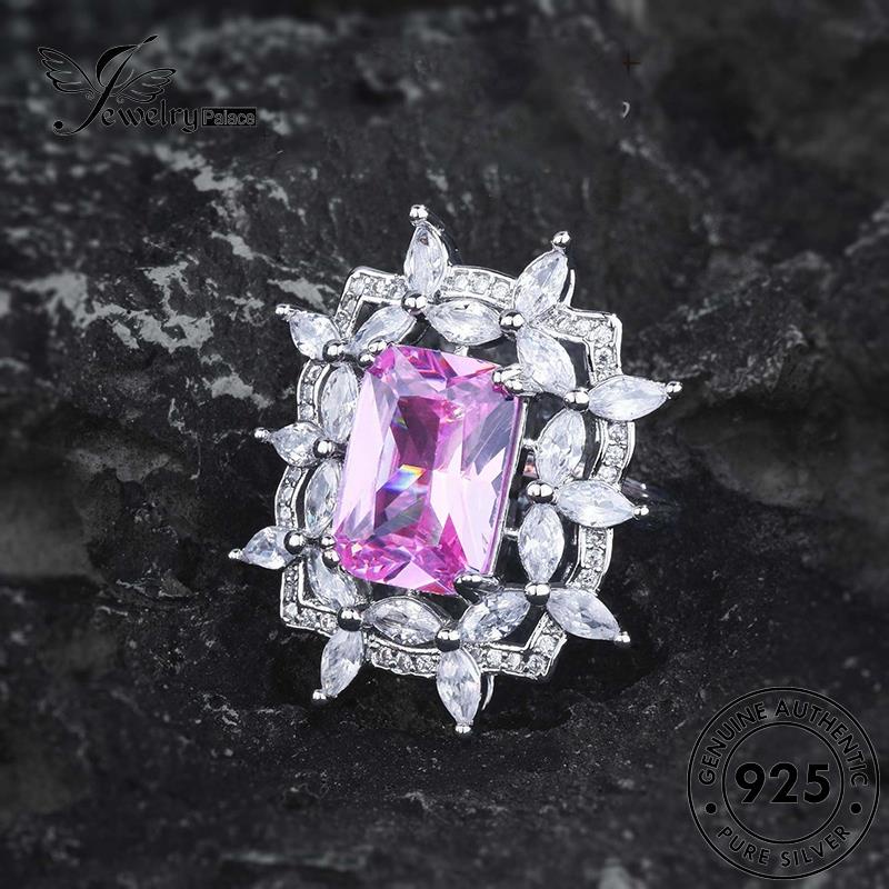 JEWELRYPALACE korea Aksesori 925 Pink Silver Sterling Cincin Perak Original Ice Crystal Nikah Perhiasan Murni Asli Silver Kawin Flower Diamond Wanita R2612