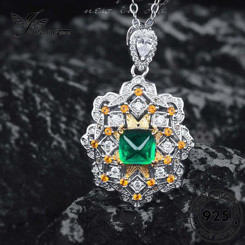 Jewelrypalace Vintage Set Asli Wanita Emerald Perak925 Kalung S620