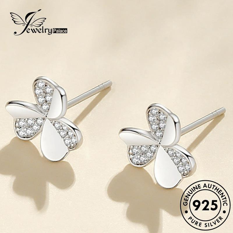 Jewelrypalace Anting Clover Silver Stud Wanita Emas Asli Moissanite925 Berlian E718