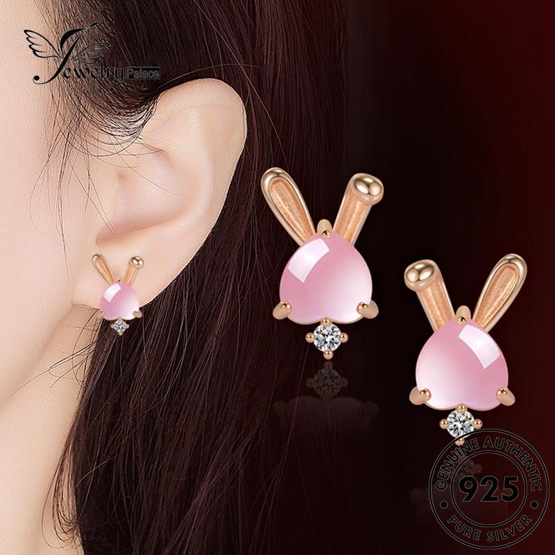 Jewelrypalace Asli Tusuk Kristal Berlian925 Perak Emas Wanita Anting Kelinci Pink E730