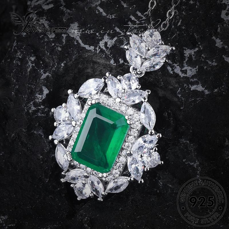 Tempat Perhiasan Wanita925 Kalung Set Persegi Asli Perak Emerald S631