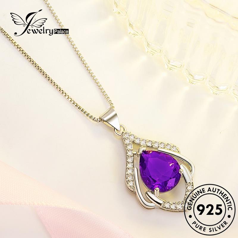 Jewelrypalace Temperamen Perak Droplet Asli Amethyst Air Wanita925Kalung Emas N1112