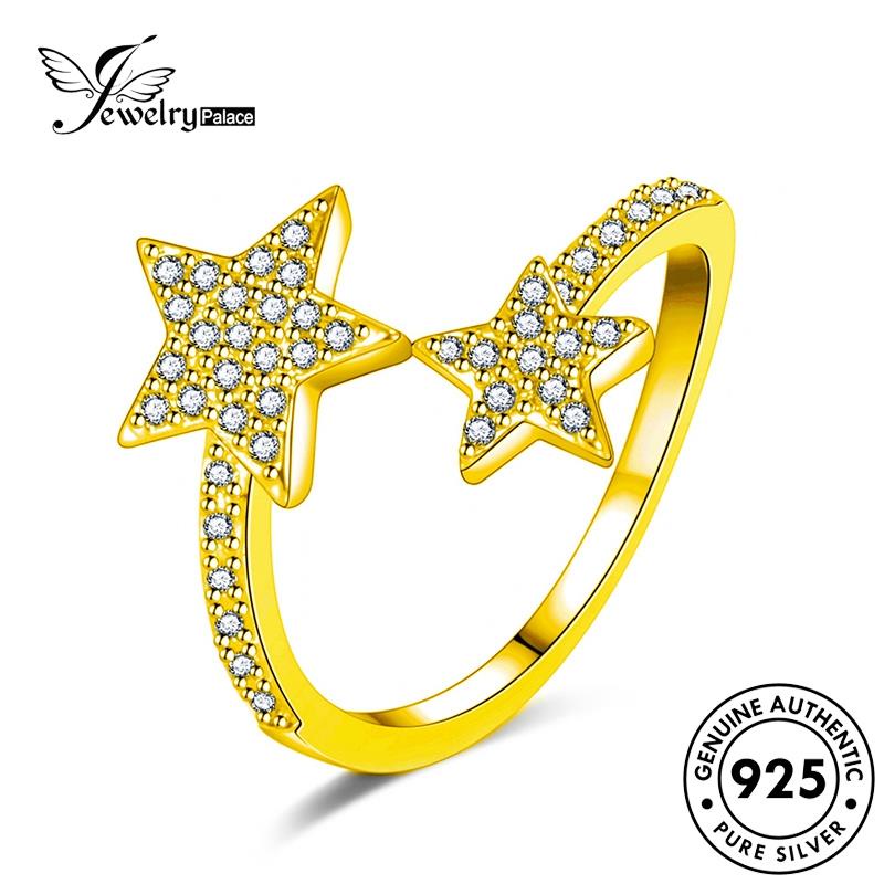 Jewelrypalace 925cincin Moissanite Asli Pentagram Gold Wanita Berlian Perak R1758