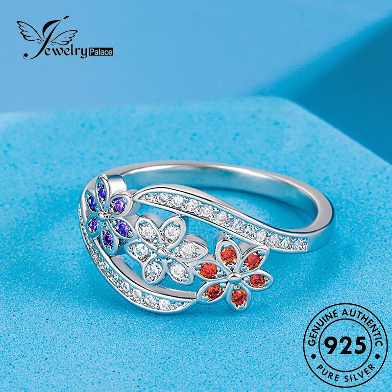 Jewelrypalace Cincin Perak Asli925 Bunga Berlian Moissanite Wanita The R1771