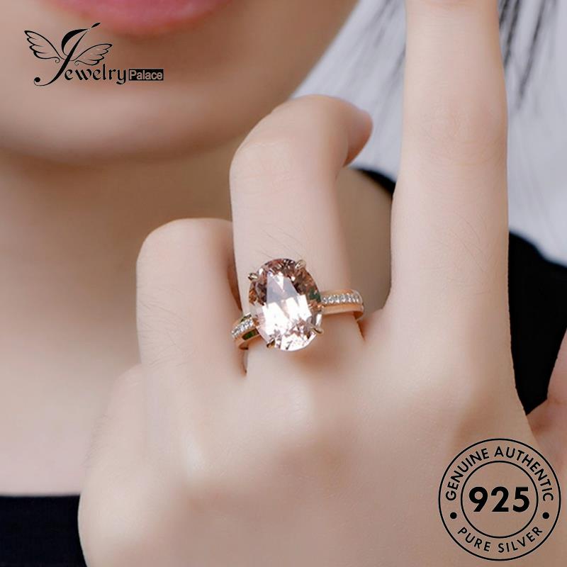 Jewelrypalace Cincin Wanita Oval Asli Emas Simple Perak925 Kristal R1772