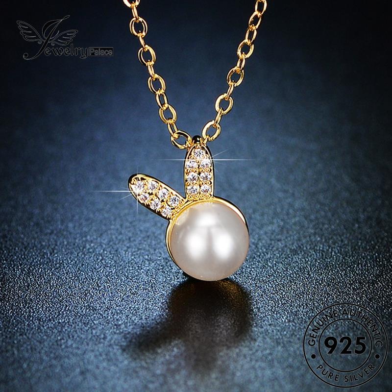 Jewelrypalace Kalung Lucu Perak925 Wanita Gold Mutiara Kelinci Asli N113