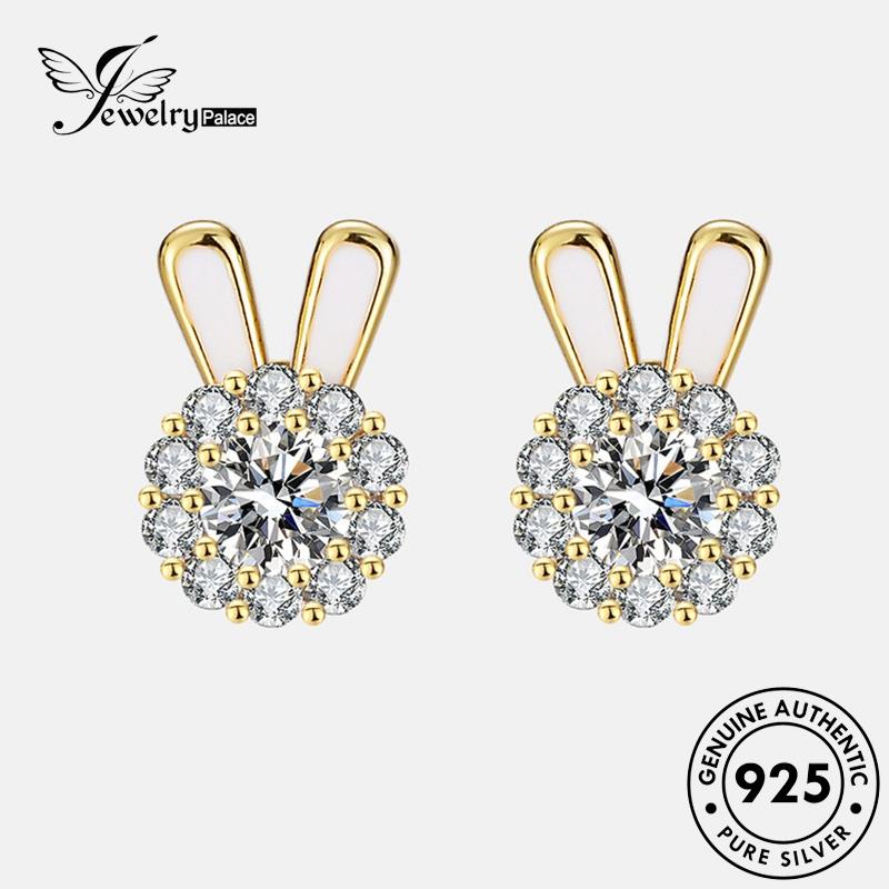 Jewelrypalace Silver Rabbit Wanita Moissanite Asli Anting Tusuk Berlian925 Emas E37