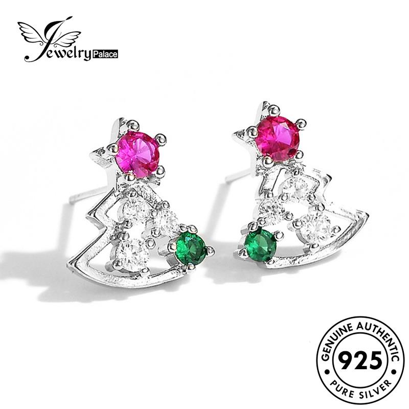 Jewelrypalace Anting Asli Pink Kristal Wanita Berlian Pohon Perak Natal925 Stud E39