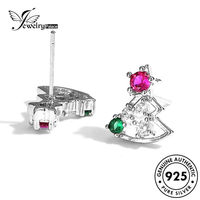 Jewelrypalace Anting Asli Pink Kristal Wanita Berlian Pohon Perak Natal925 Stud E39