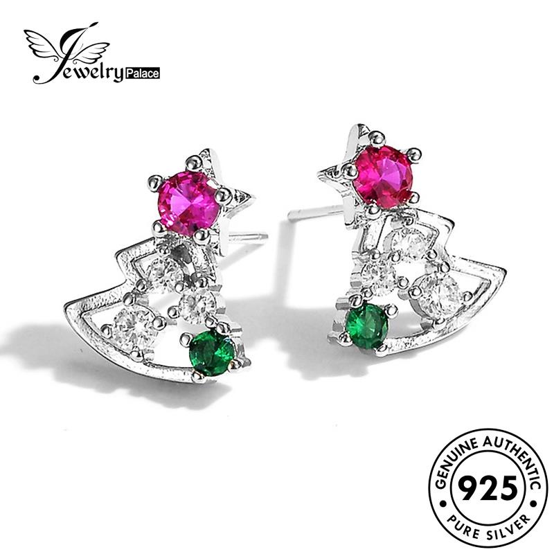 Jewelrypalace Anting Asli Pink Kristal Wanita Berlian Pohon Perak Natal925 Stud E39