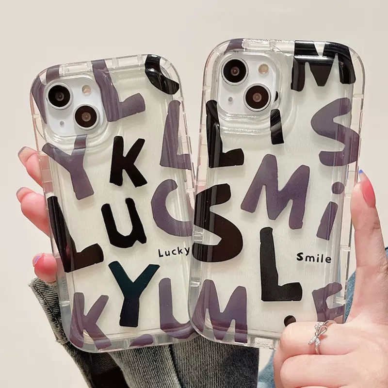 IPHONE Ins Fashion Graffiti Huruf Telepon Case Kompatibel Untuk Iphone11 13 14 12 Pro Max6 6S 7 8 Plus XR X XS MAX 7plus 8plus Shockproof Airbag Lembut TPU Anti Jatuh Bening Penutup Belakang