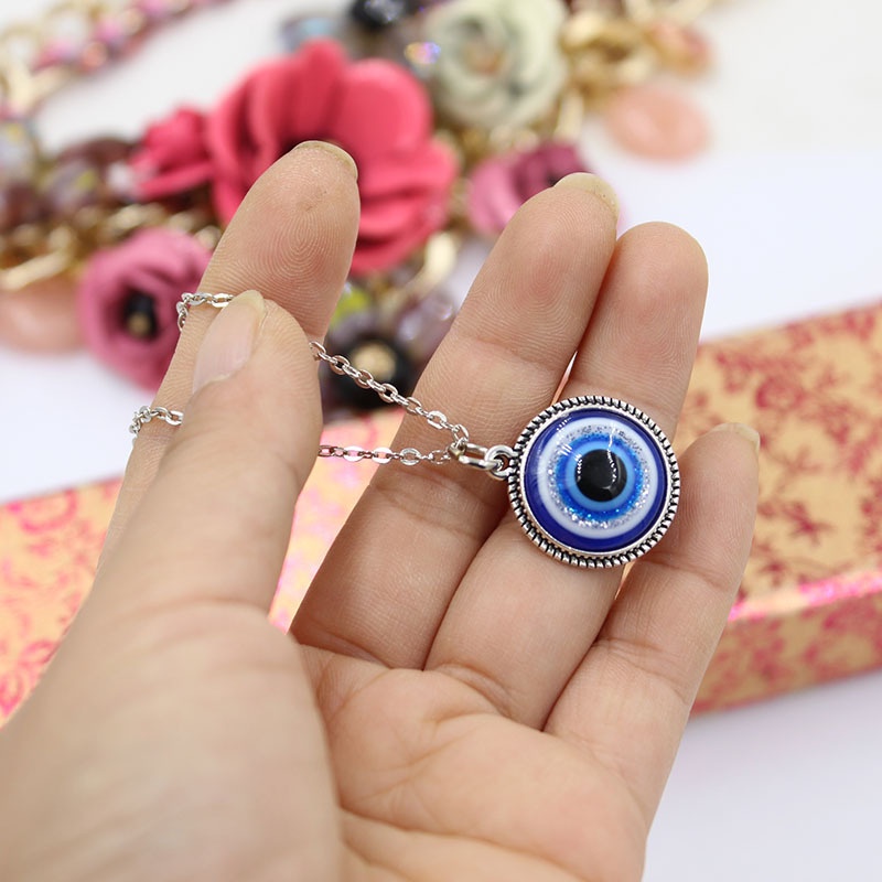 Vintage Punk Evil Eye Necklaces Untuk Pria 5 Pcs Bola Mata Biru Sambung Berlebihan Beberapa Mata Setan Padat Kalung Perhiasan