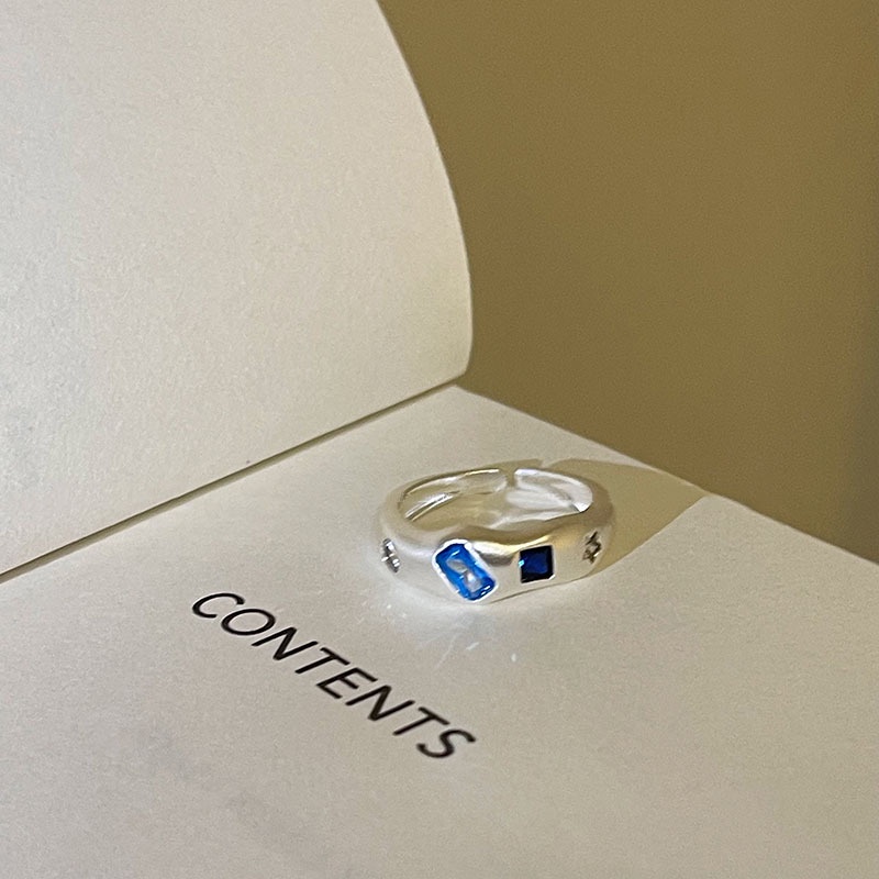 S925 Perak Cincin Terbuka Warna Zirkon Hati Bintang Jari Telunjuk Rings Perempuan