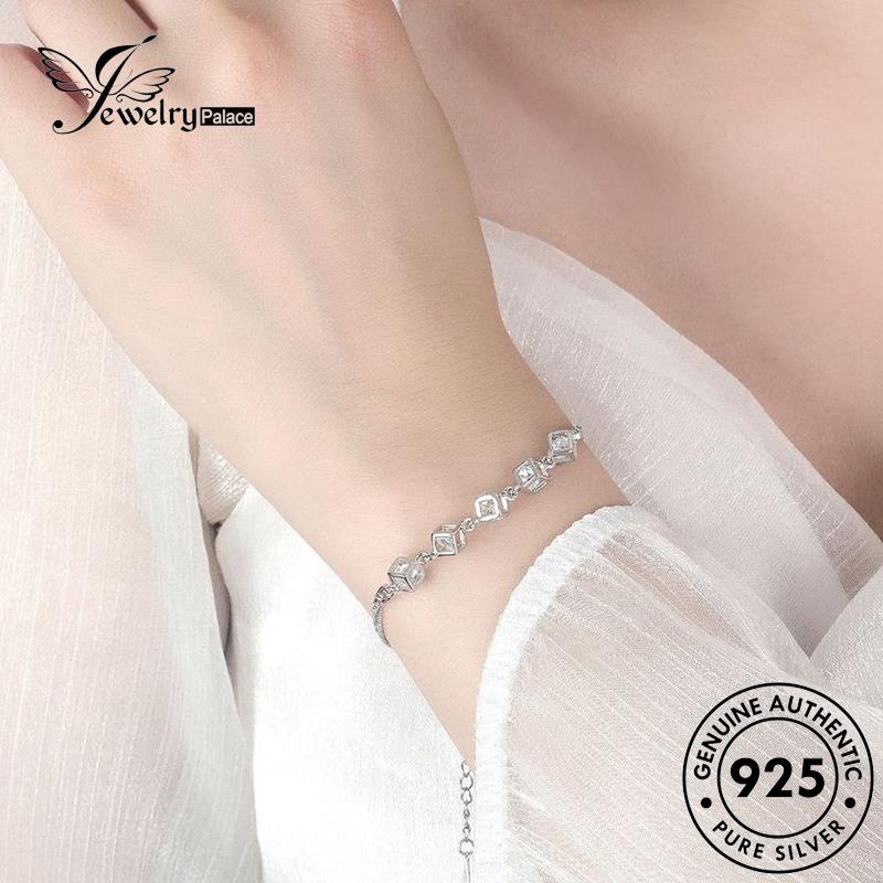 Jewelrypalace 925 Love Perak Wanita Gelang Kubus Kristal Asli B17