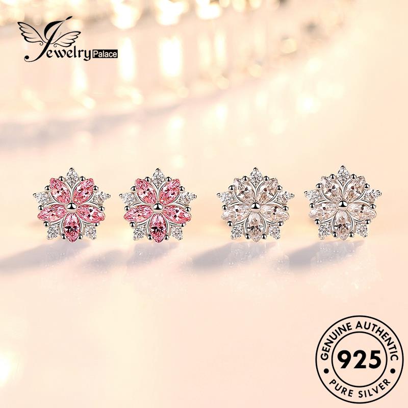 Jewelrypalace Asli Anting Bunga Wanita Fashion Berlian Pink925 Stud Kristal Perak E15